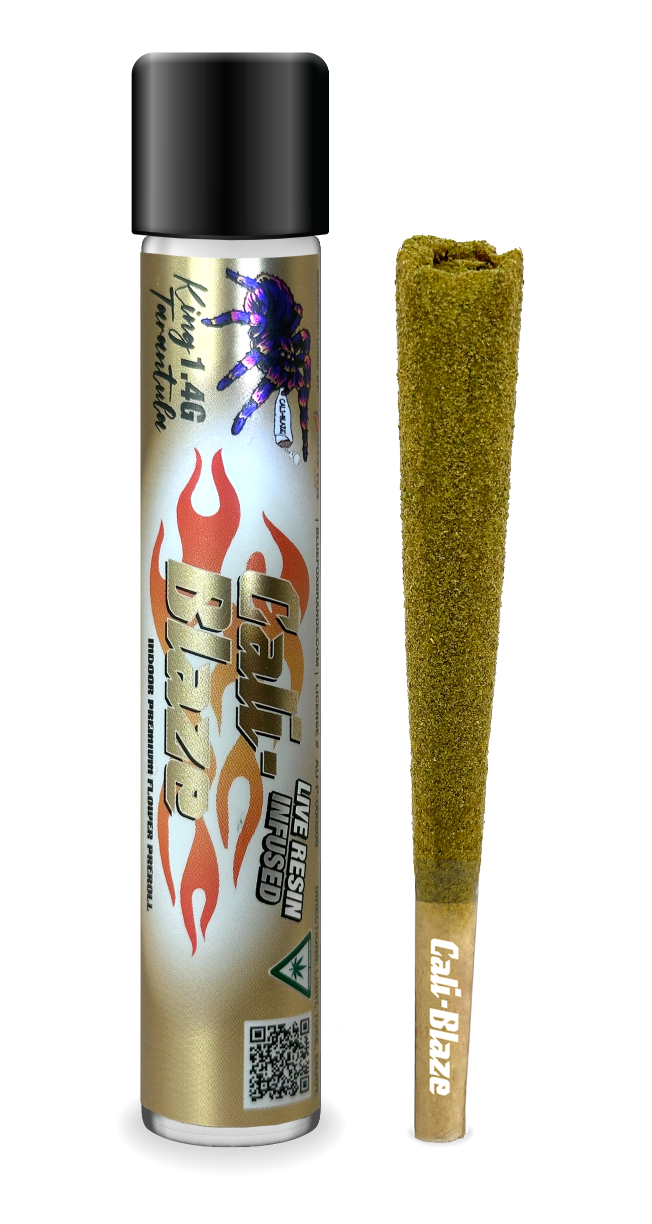 Photograph of product: CALI-BLAZE | Infused Preroll | Live Resin | King Tarantula Bahama Peel