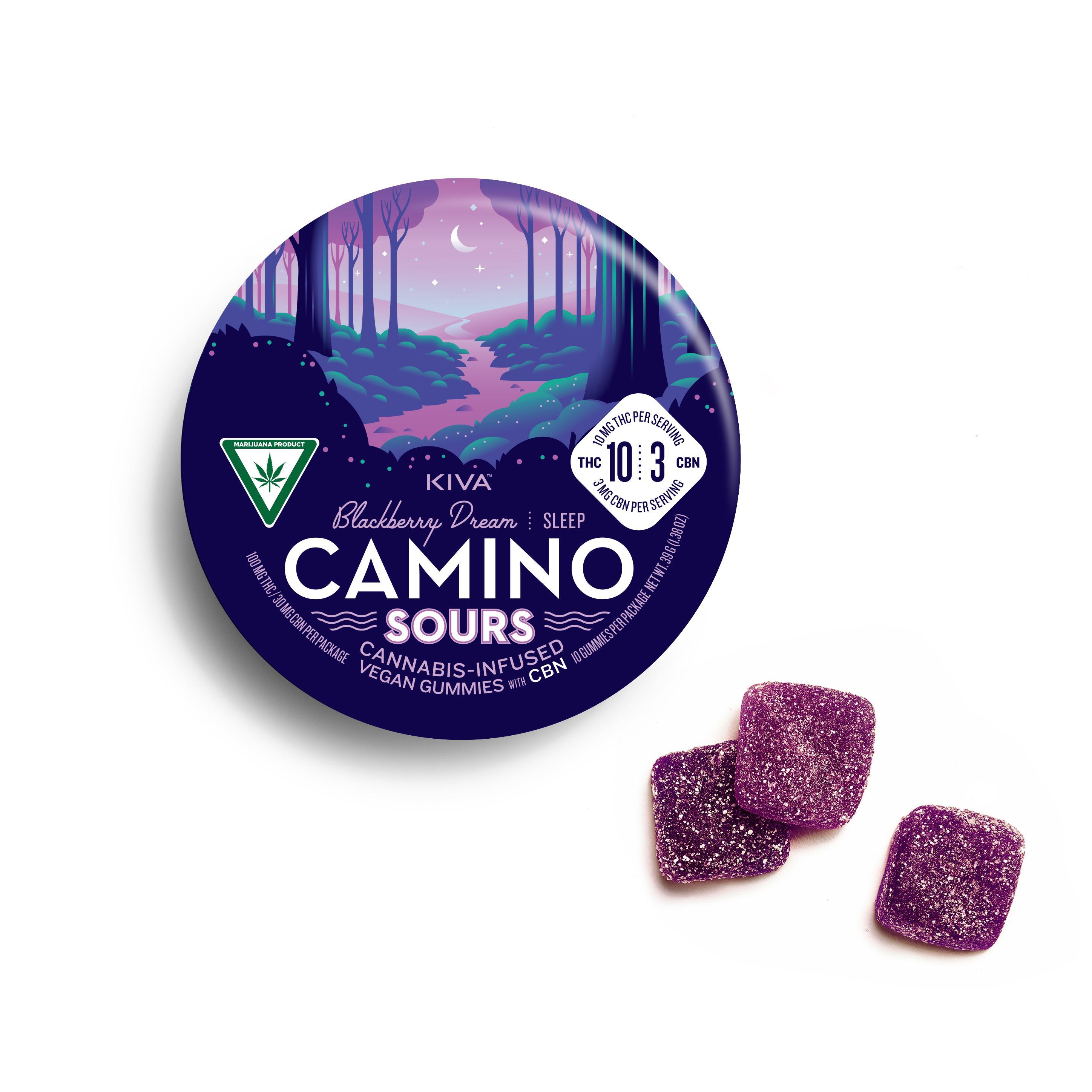 Photograph of product: 1:1:1 Sour Blackberry Dream 200mgTHC:200mgCBN:200mgCBD High Dose Gummies by Camino