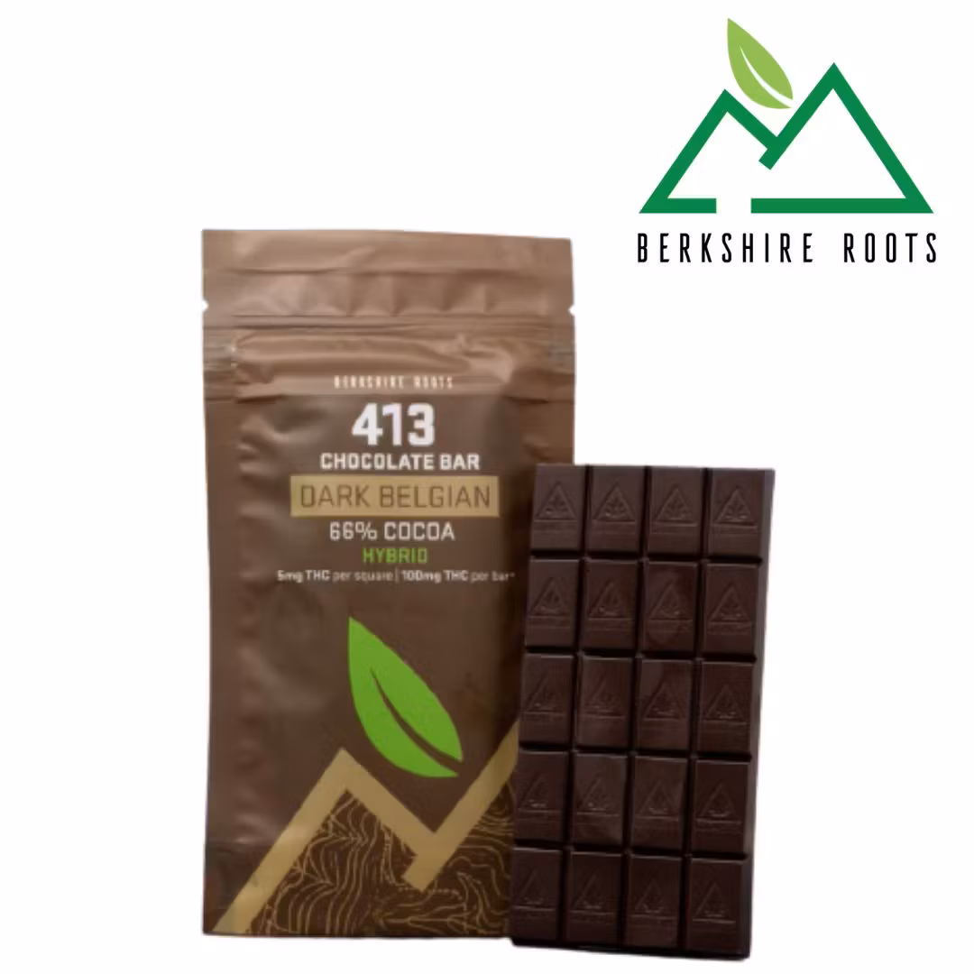 Photograph of product: 413 Dark Chocolate Bar - 100mg - Berkshire Roots