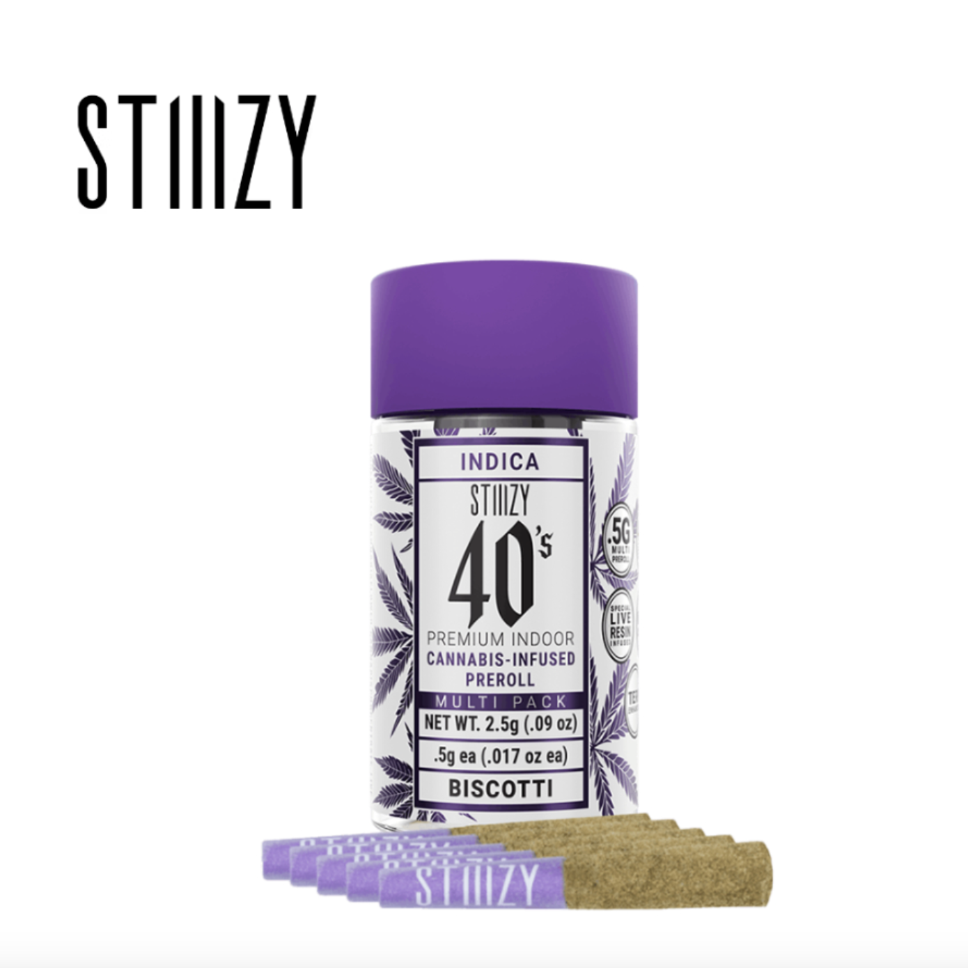 Photograph of product: BISCOTTI 2.5G INFUSED 5 PACK PREROLLS