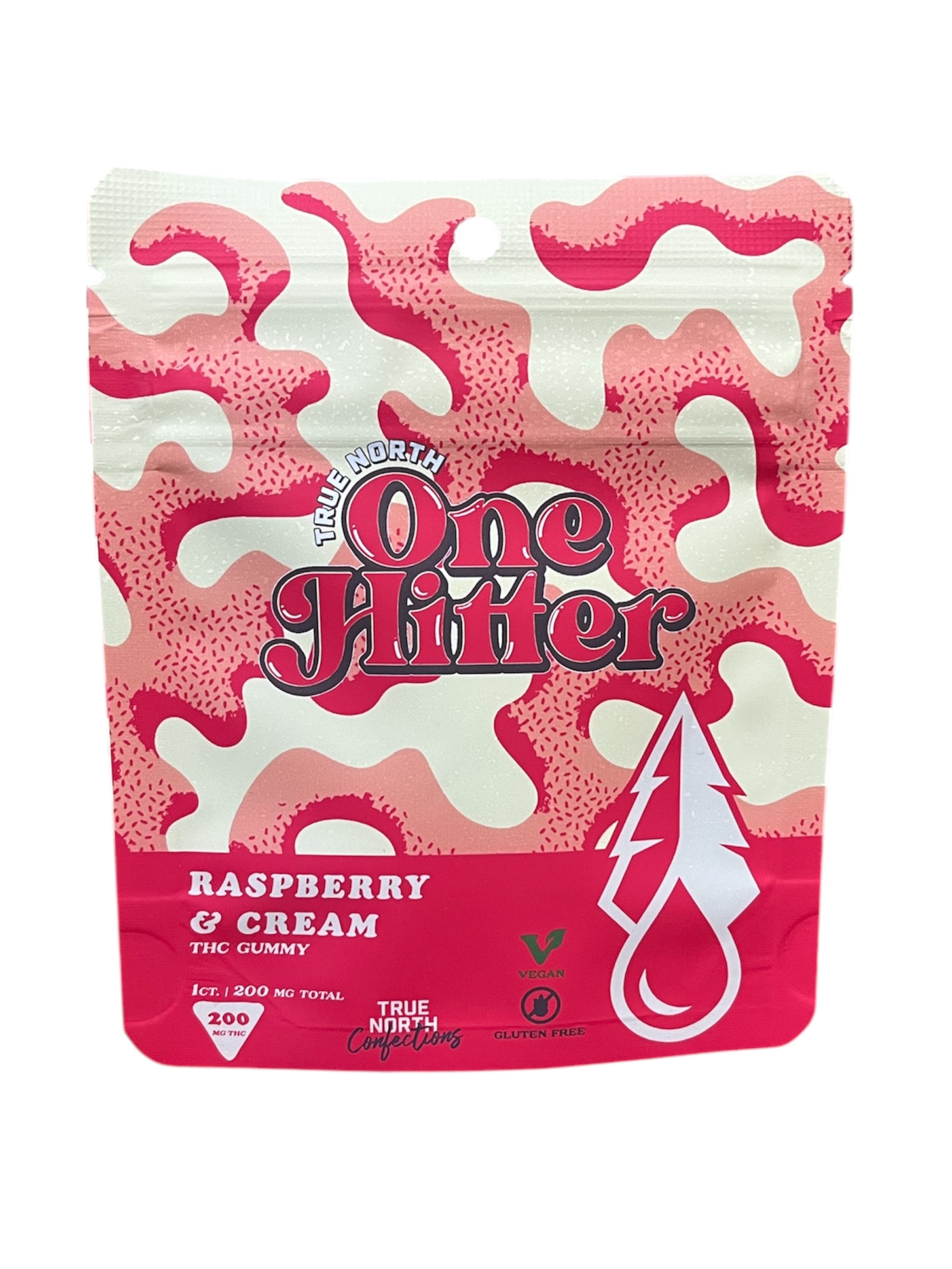 Photograph of product: TRUE NORTH | RASPBERRY & CREAM | ONE HITTER | GUMMIES | 200MG