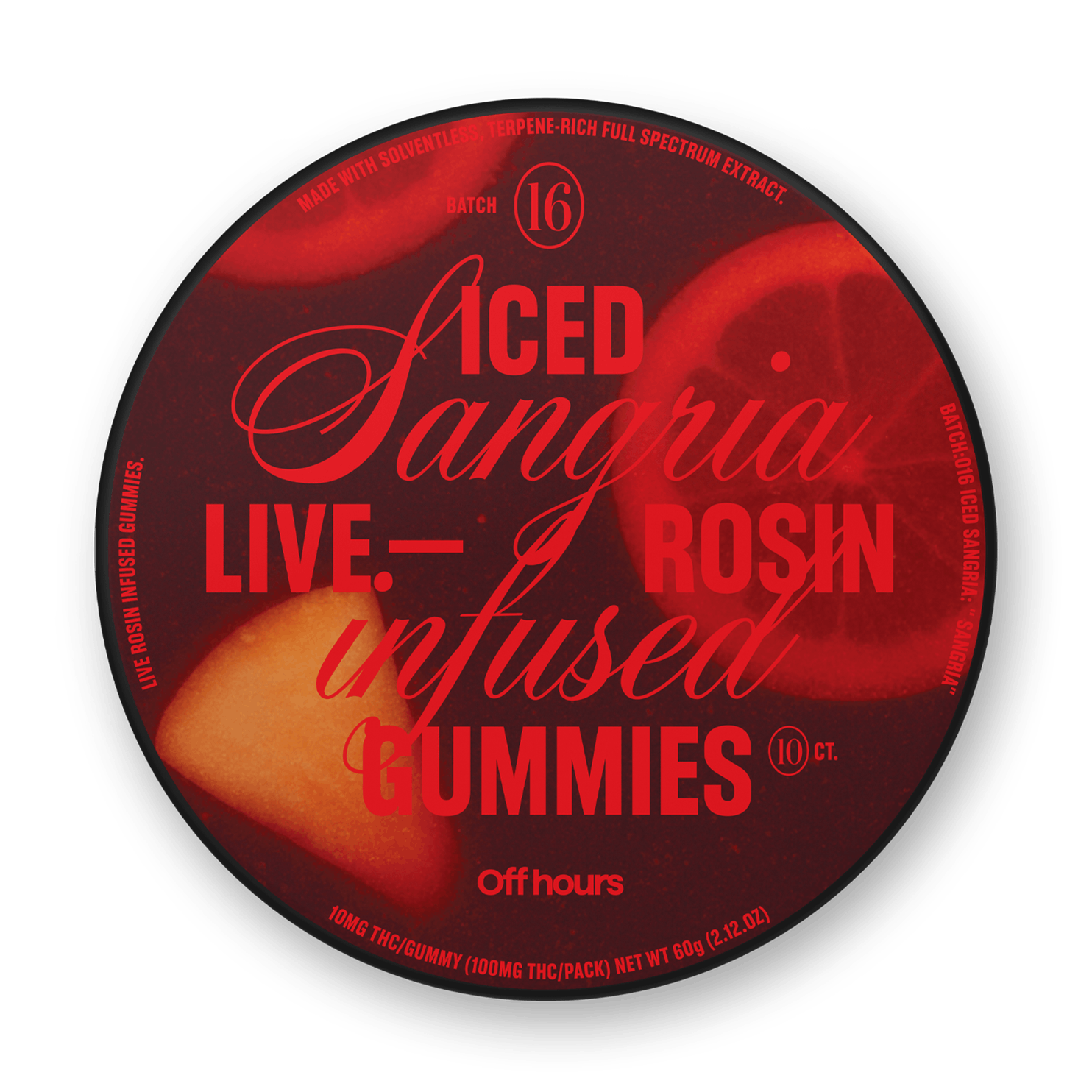 Photograph of product: Off hours - Live Rosin Gummies Batch 016 - Iced Sangria - Sangria