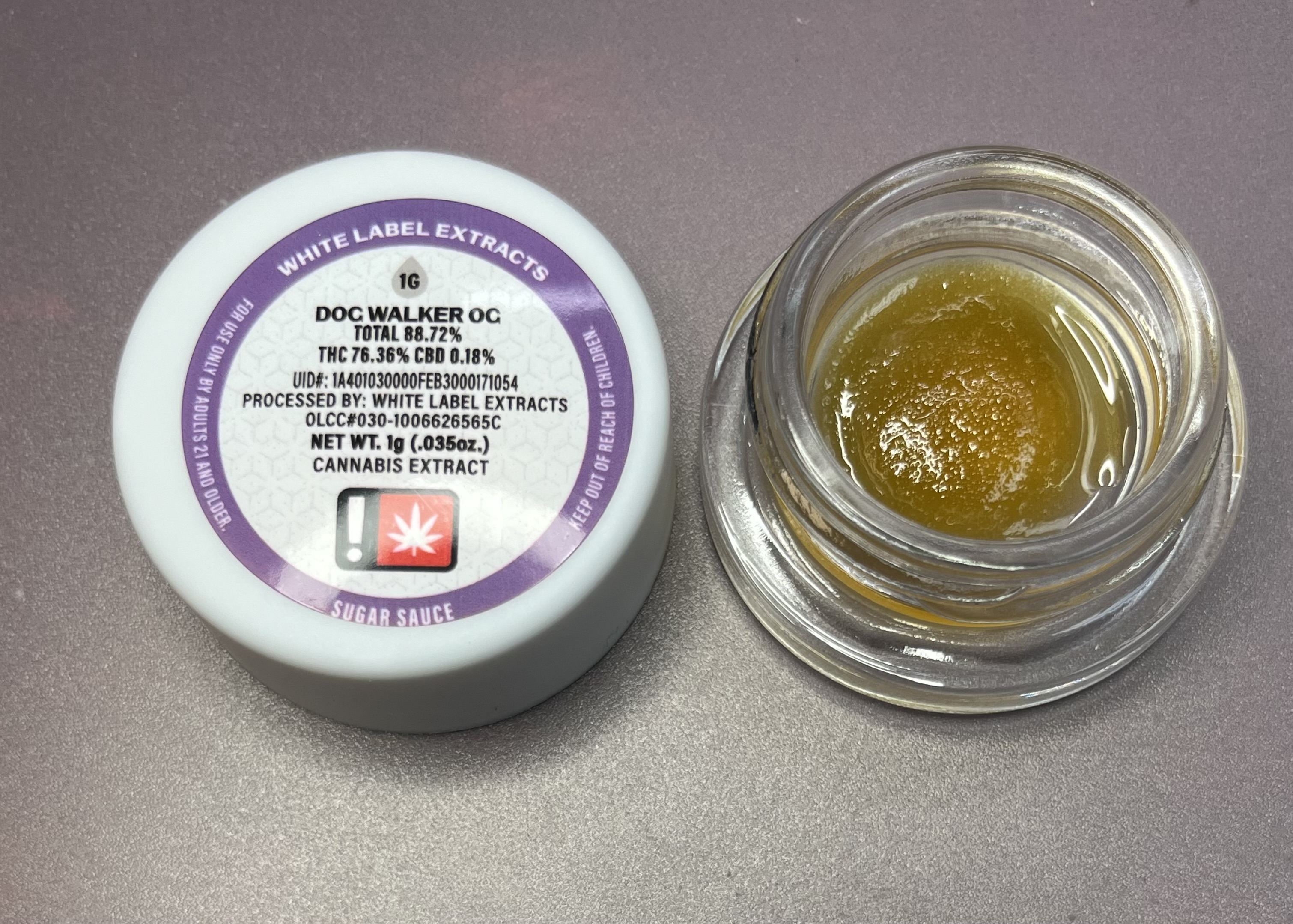 Photograph of product: Dog Walker OG Cured Resin - White Label Extracts