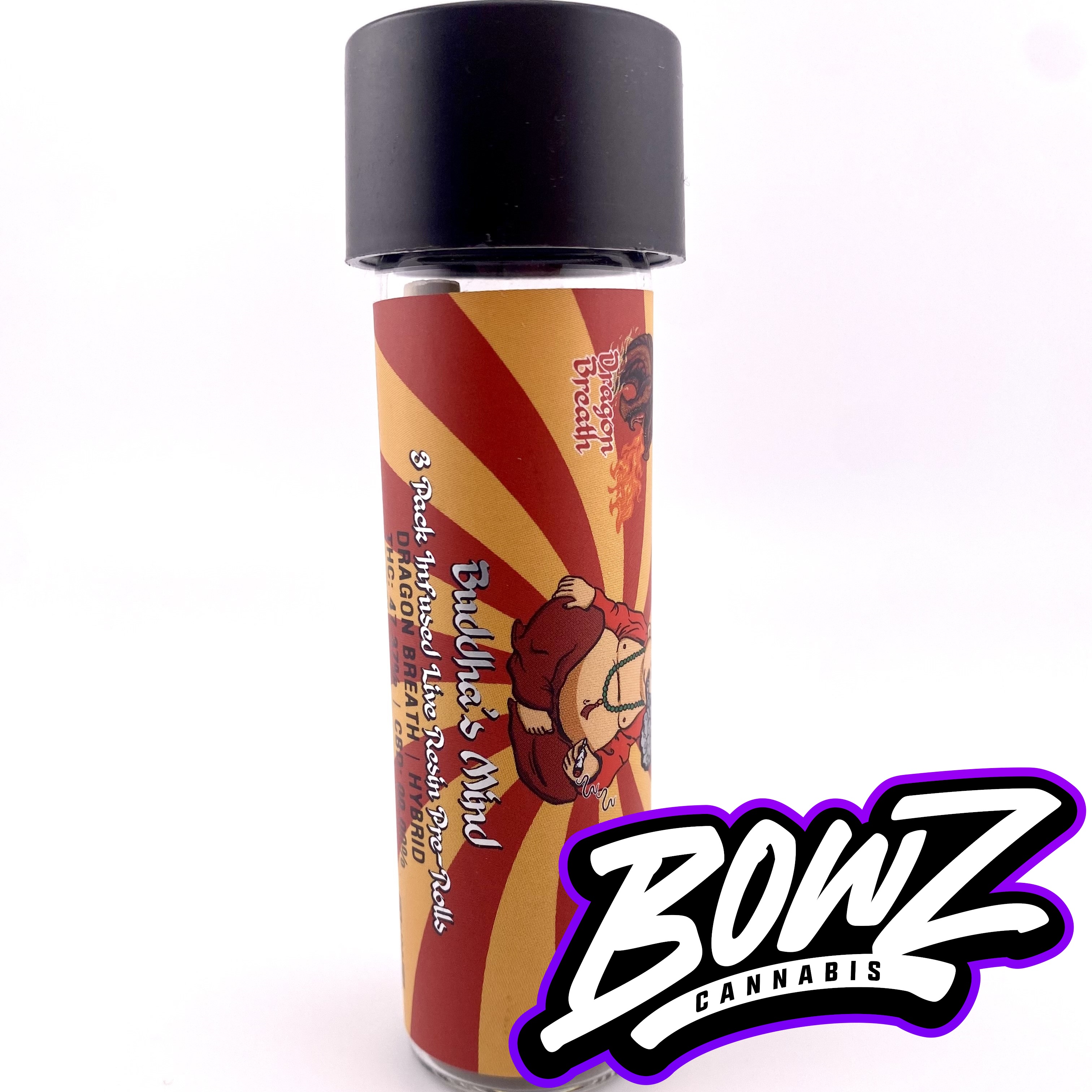 Photograph of product: Buddha's Mind - 3pk .6g Live Resin Infused Prerolls - (1.8g) - Hybrid - **DRAGON BREATH** (2/$25)