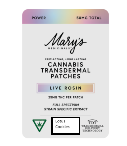 Photograph of product: Mary's Medicinals - Transdermal Patch - 25mg TH-oui Live Rosin - 2pk - Power - Lotus Cookies