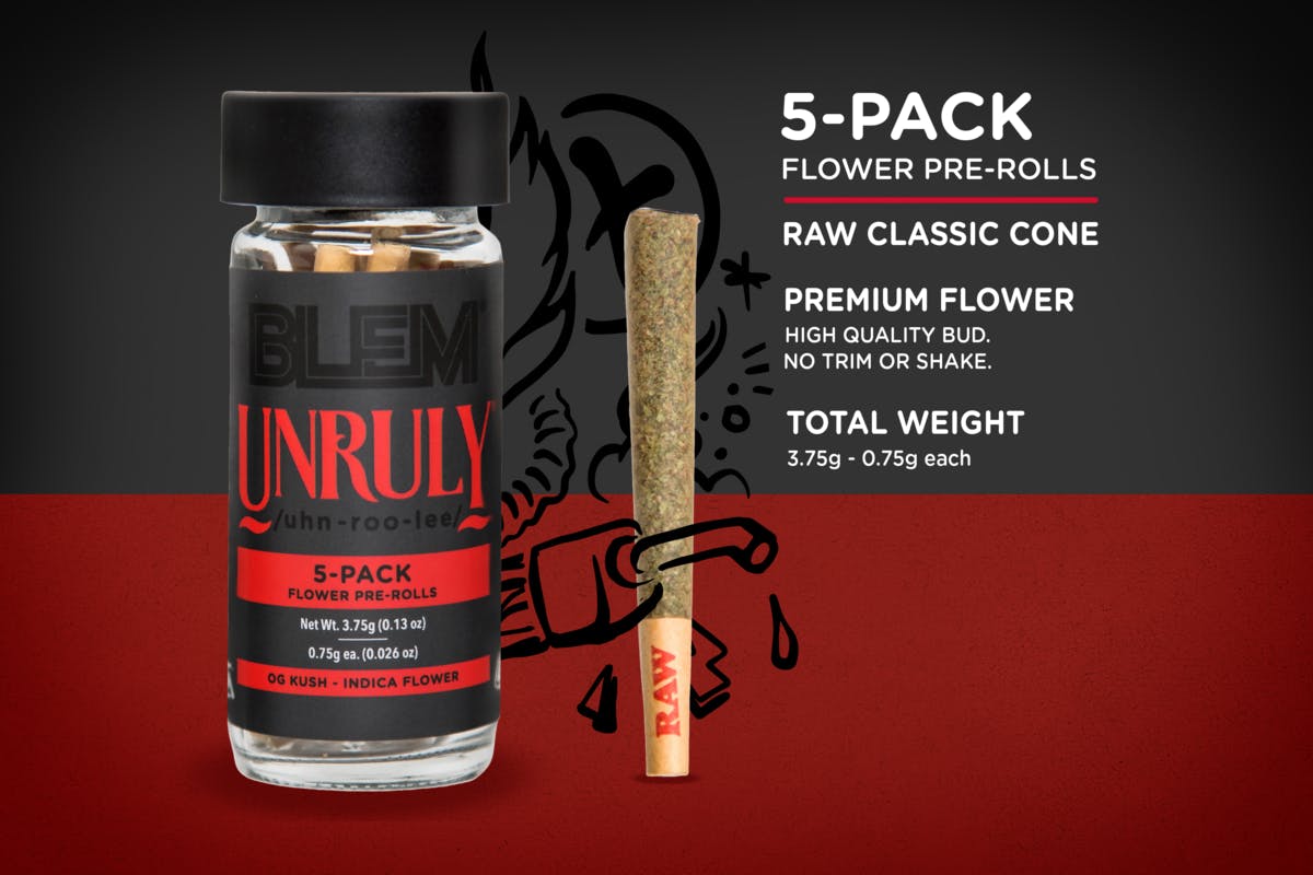 Photograph of product: BLEM | 5pk Prerolls - Unruly Og