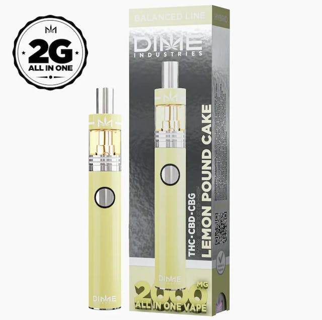 Photograph of product: Dime Industries | 2000mg TH-oui:CBD:CBG - Lemon Pound Cake - Disposable - Hybrid - 