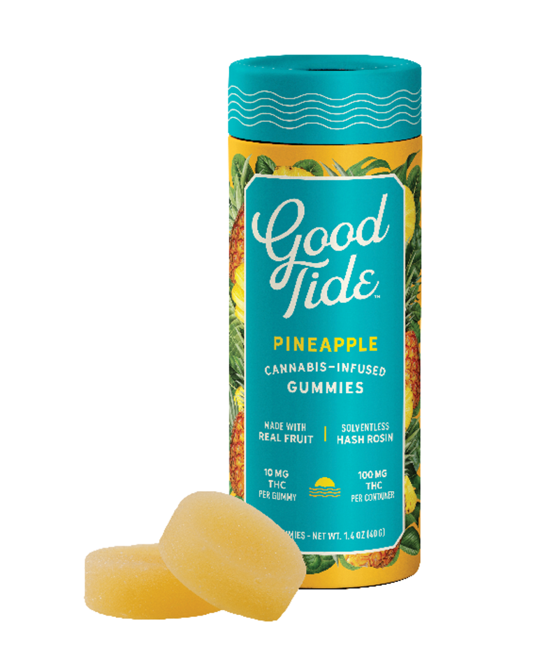 Photograph of product: Good Tide | Gummies | 10pk | Oui'd | Pineapple | Uplifting | Single Strain Rosin | Vegan | 100mg