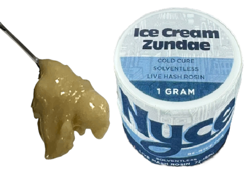 Photograph of product: NYCE Ice Cream Zundae Cold Cure Solventless Live au chocolat Rosin