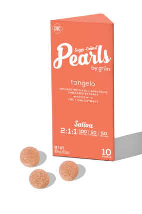 Photograph of product: GRON 100MG TH-oui: 50MG CBC: 50MG CBG: TANGELO PEARLS