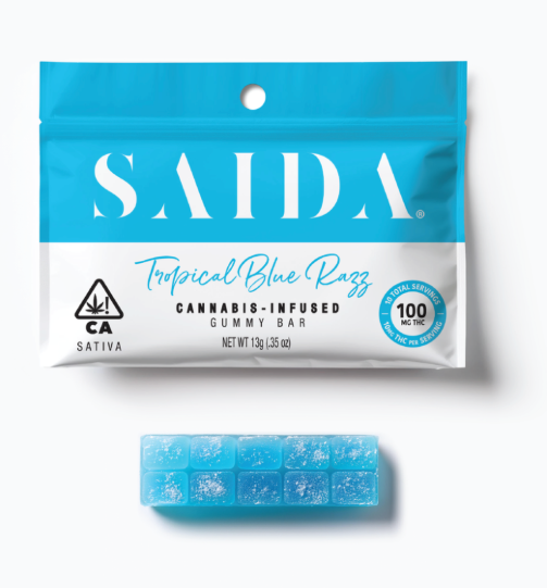 Photograph of product: TROPICAL BLUE RAZZ (S) 100MG GUMMY BAR