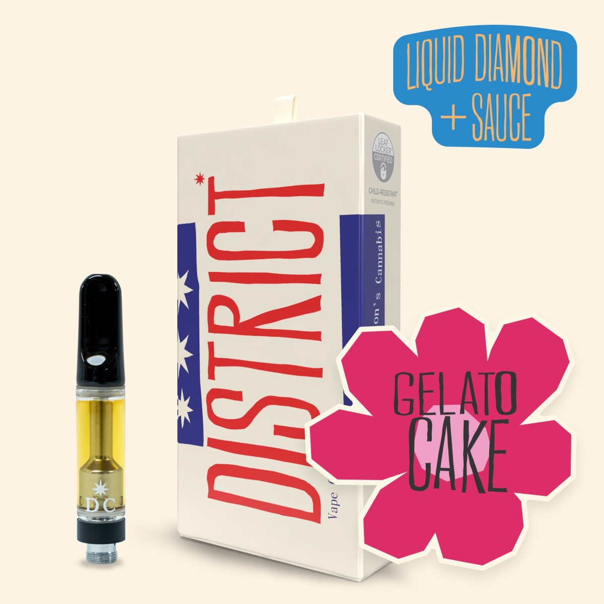 Photograph of product: Liquid Diamond and Sauce Vape Cartridge - Gelato Cake - - Hybrid