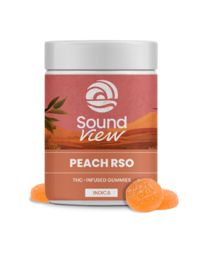 Photograph of product: SoundView Peach RSO Gummies T99.2 (I) 20 Pack - 00122