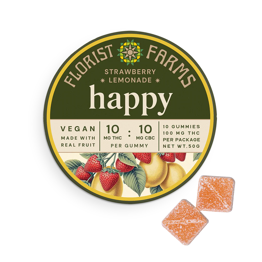 Photograph of product: Florist Farms | Strawberry Lemonade | Happy | TH-oui:CBC | Edibles | 10mg | 10pk