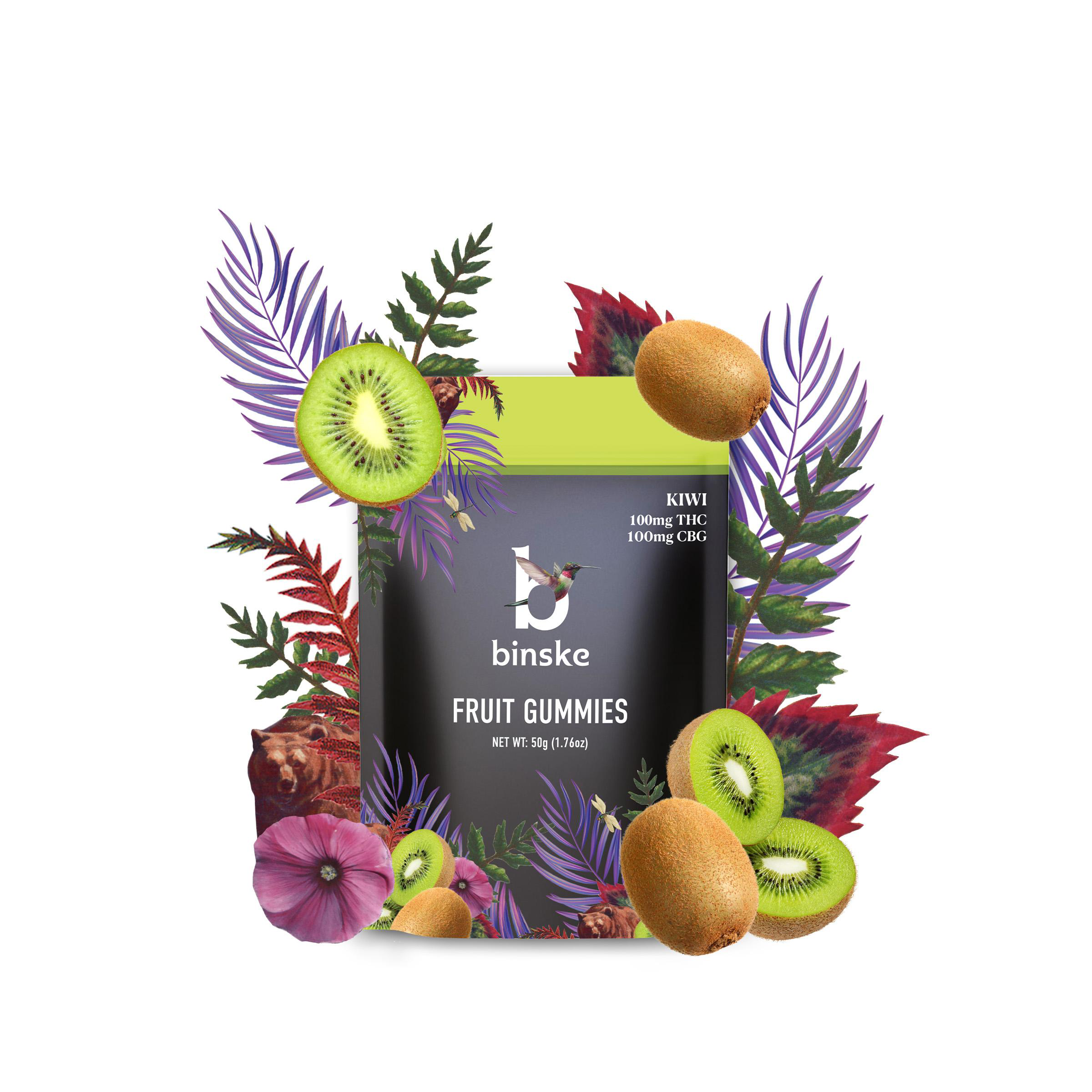 Photograph of product: Binske - Gummies - Kiwi 1:1 (TH-oui:CBG)
