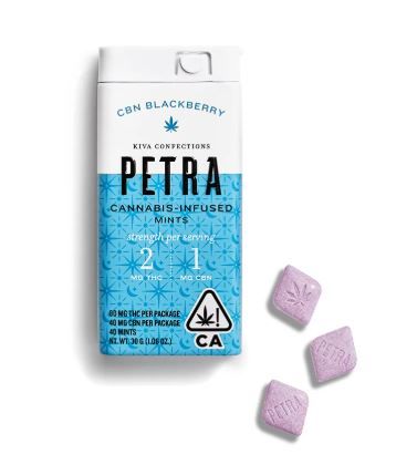 Photograph of product: Kiva Petra Mints Blackberry 80mg TH-oui / 40mg CBN 2:1 - 