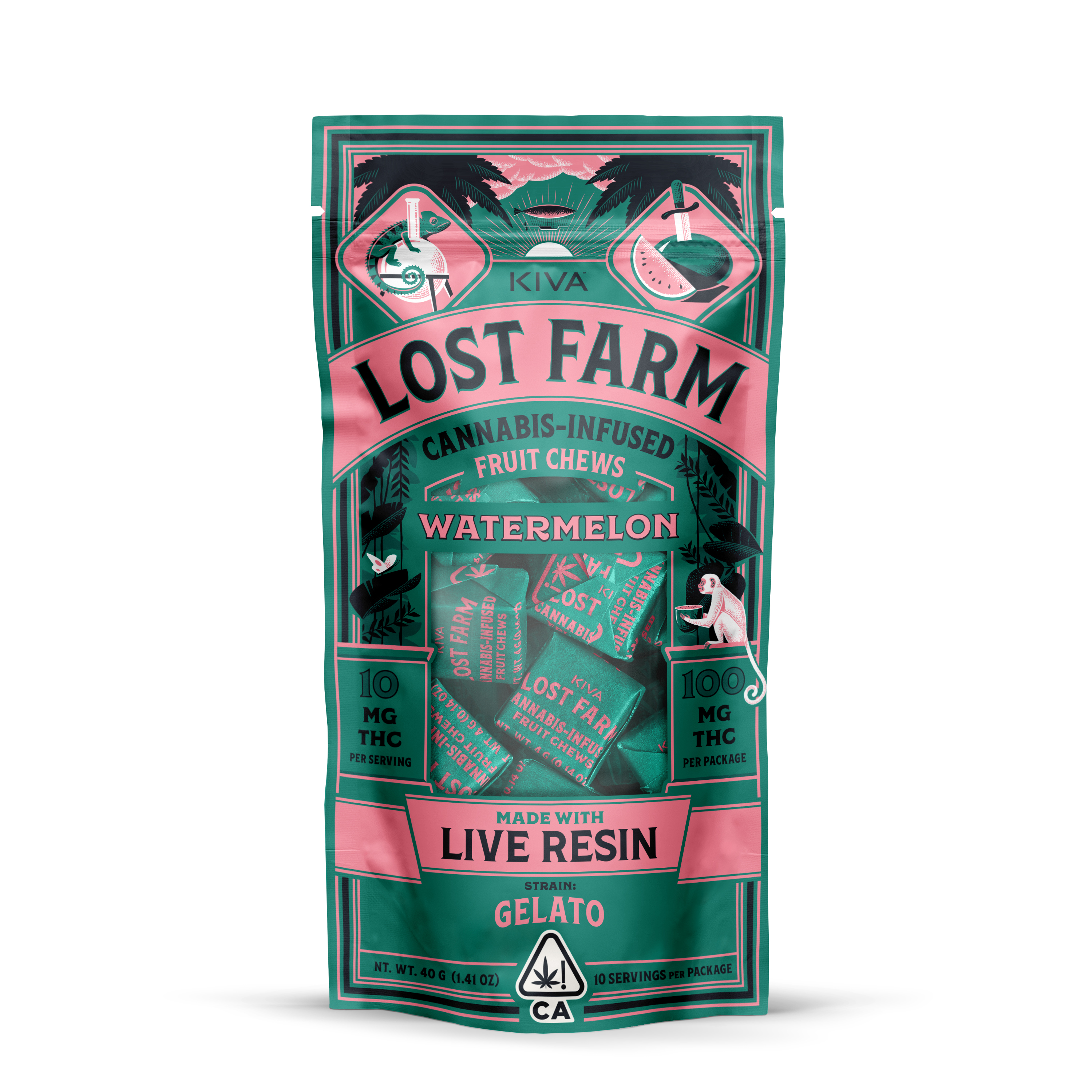 Photograph of product: LOST FARM - WATERMELON GELATO CHEW 100MG - KIVA CONFECTIONS