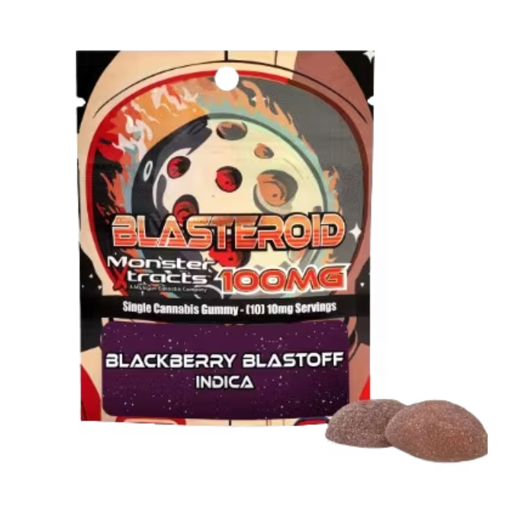 Photograph of product: Monster Xtracts - 100mg Gummies - Blackberry Blasteroid