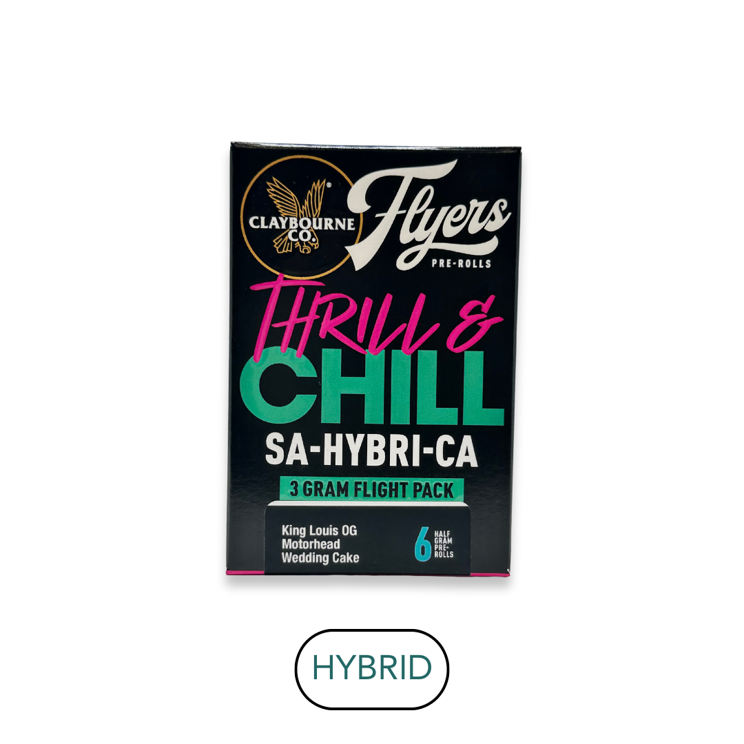 Photograph of product: Claybourne - Thrill & Chill - Sa-Hybrica - Preroll Pack - 6pk - 3.0g