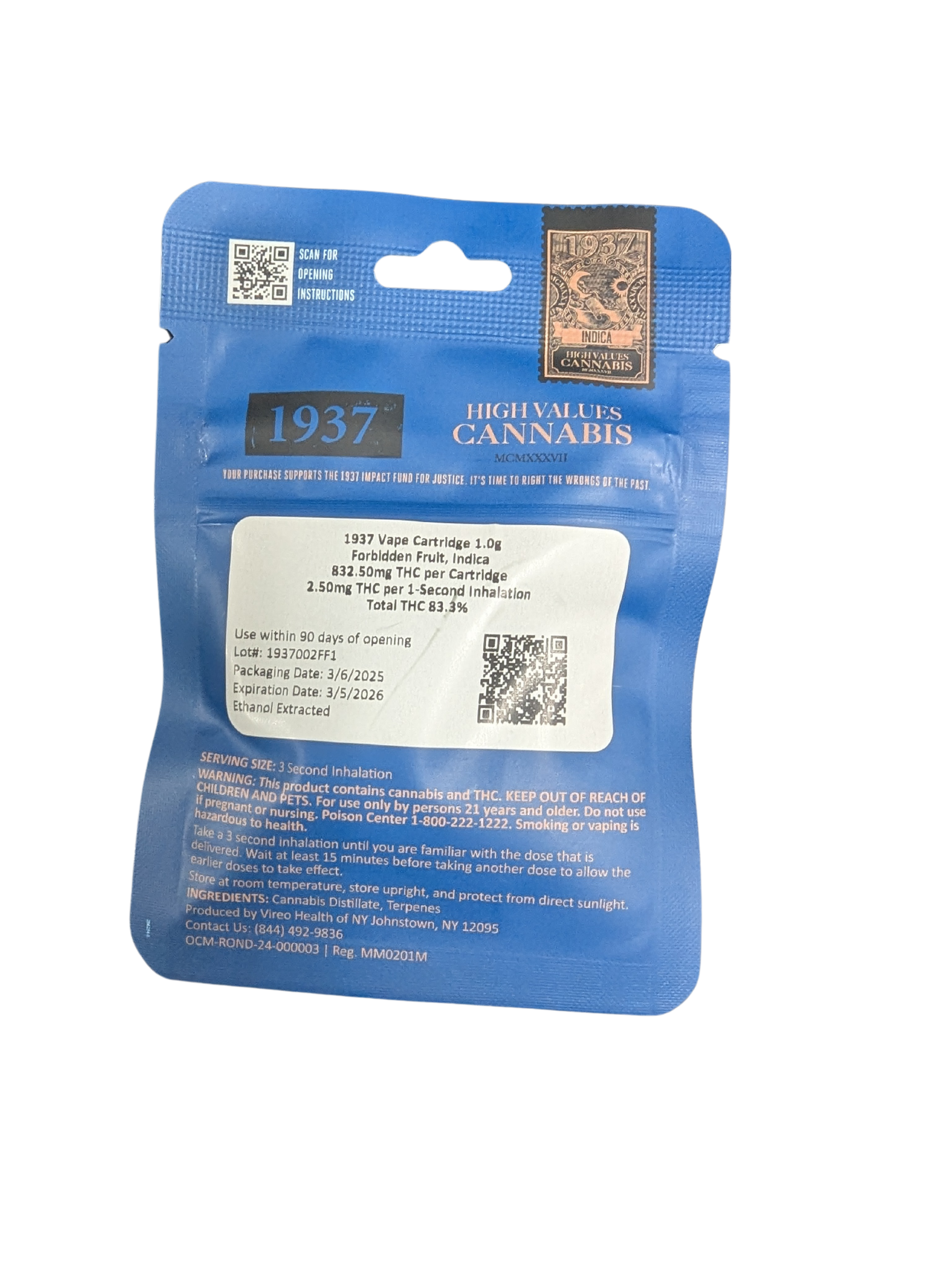 Photograph of product: 1937 | Forbidden Fruit | 510 Cartridge | 1g