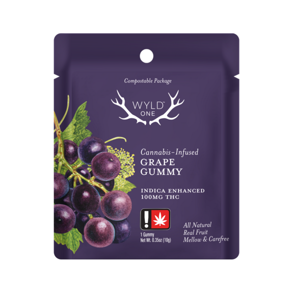 Photograph of product: Grape Relaxing WyldOnes - 100mg TH-oui Single Gummy  - Wyld