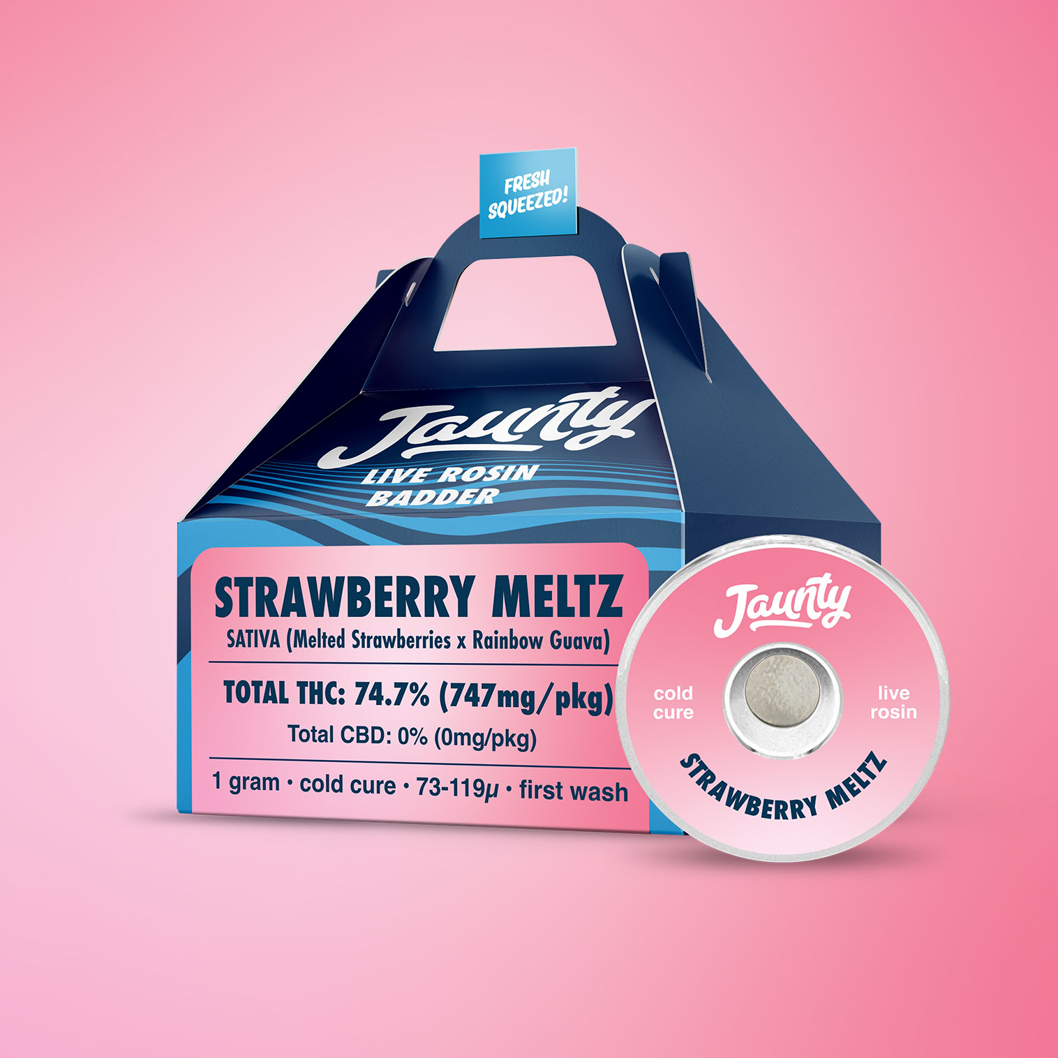 Photograph of product: Jaunty Concentrates Live Rosin Badder Strawberry Meltz 72.8% Oui'd 1g