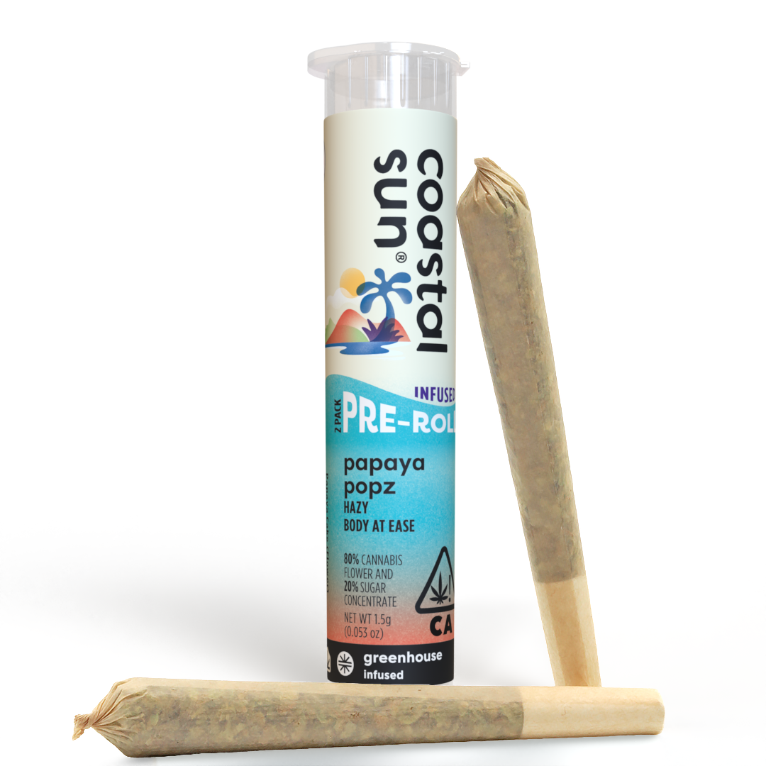 Photograph of product: Papaya Popz Infused Greenhouse 0.75g Pre-Roll 2pk 1.5g