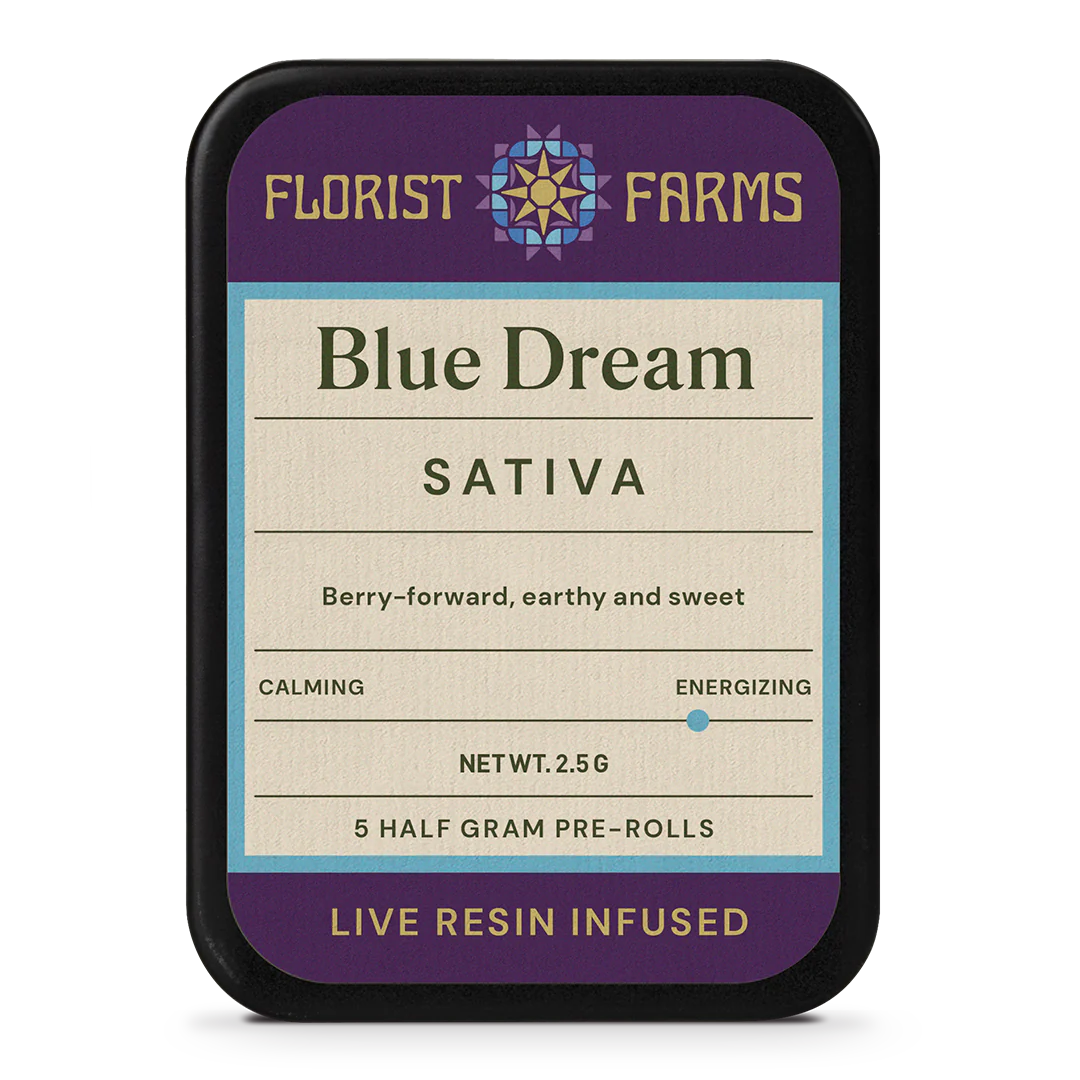 Photograph of product: Florist Farms | Blue Dream | Live Resin Infused Pre-Rolls | .5g 5pk