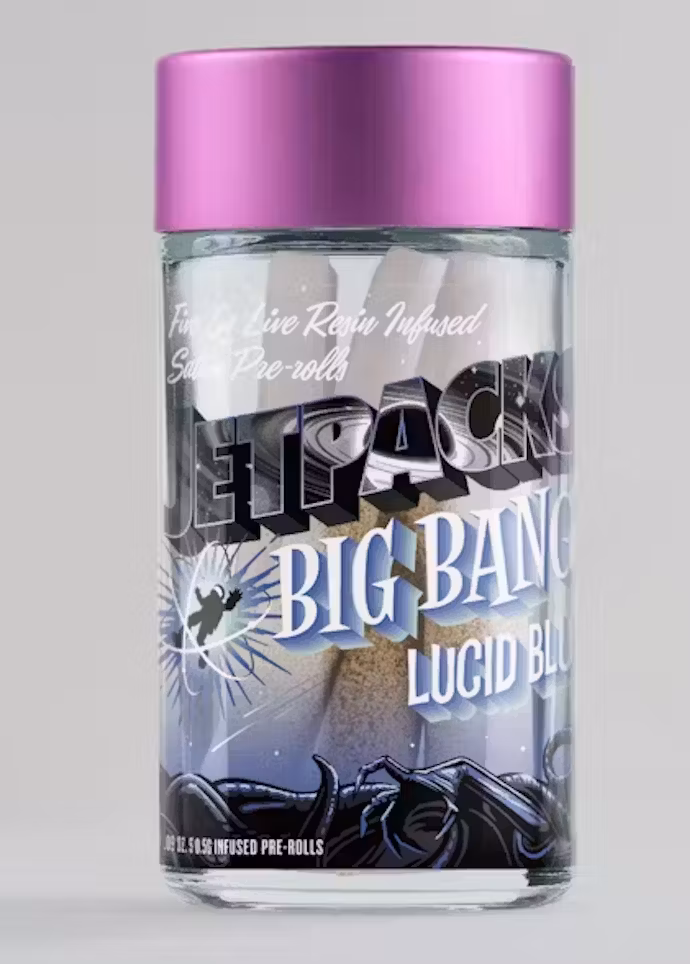 Photograph of product: Jetpacks | Lucid Blue Big Bang Infused Pre-Roll 5pk