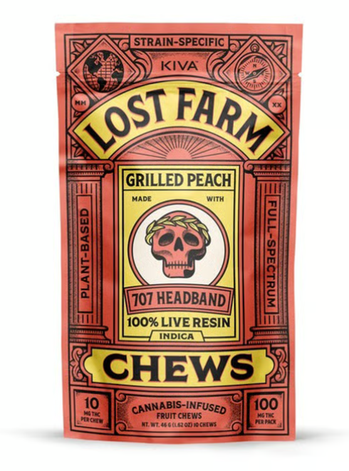 Photograph of product: KIVA Lost Farm | Grilled Peach x 707 Headband Fruit Chew 10pk | Edibles | 100mg