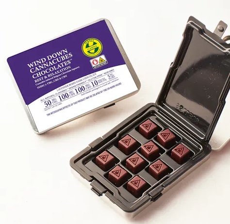 Photograph of product: Dark Chocolate | Wind Down Cannacubes | 10 x 5mg