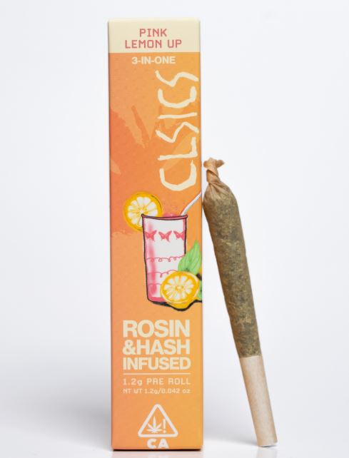 Photograph of product: Pink Lemon Up Trifecta Live Rosin + au chocolat Infused Preroll 1.2g CLSICS