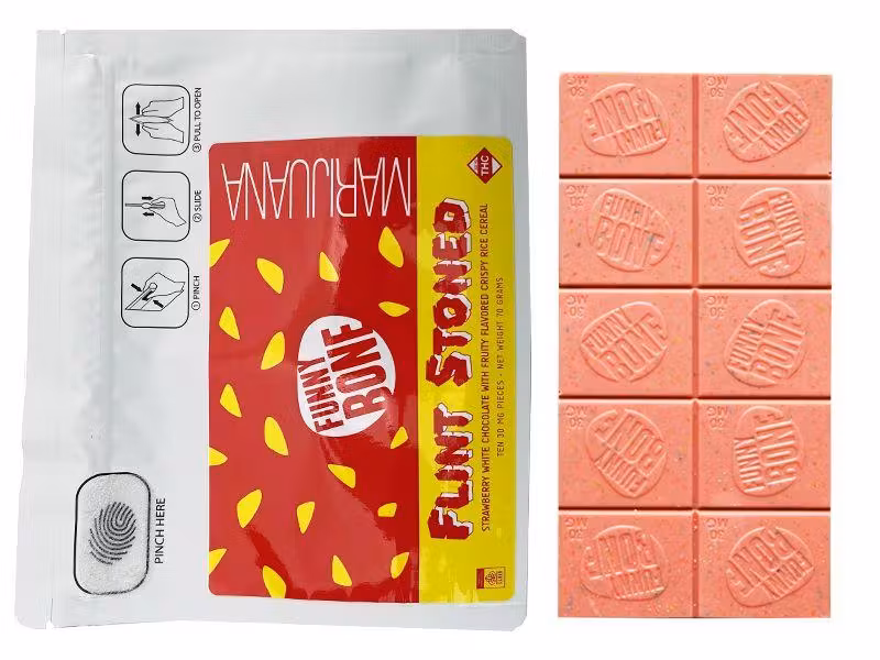 Photograph of product: FUNNY BONE - FLINT STONED WHITE CHOCOLATE 300MG HYBRID