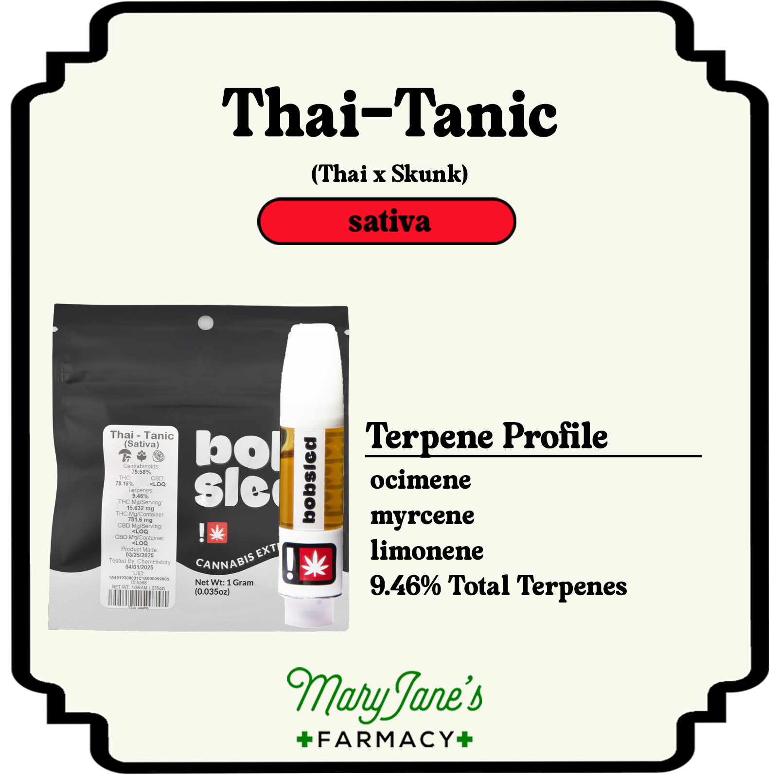 Photograph of product: Thai-Tanic Black Line Melted Diamonds + Oui'd Terpenes Cartridge | 1g