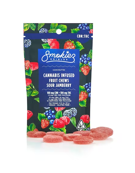 Photograph of product: [Smokiez] CBN Fruit Chews - 200mg - 1:1 Sour Jamberry (I)