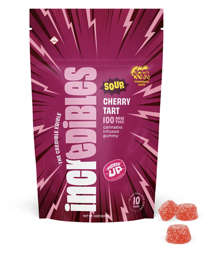 Photograph of product: Incredibles 100mg Gummies - Sour Cherry Tart 10 x 10mg