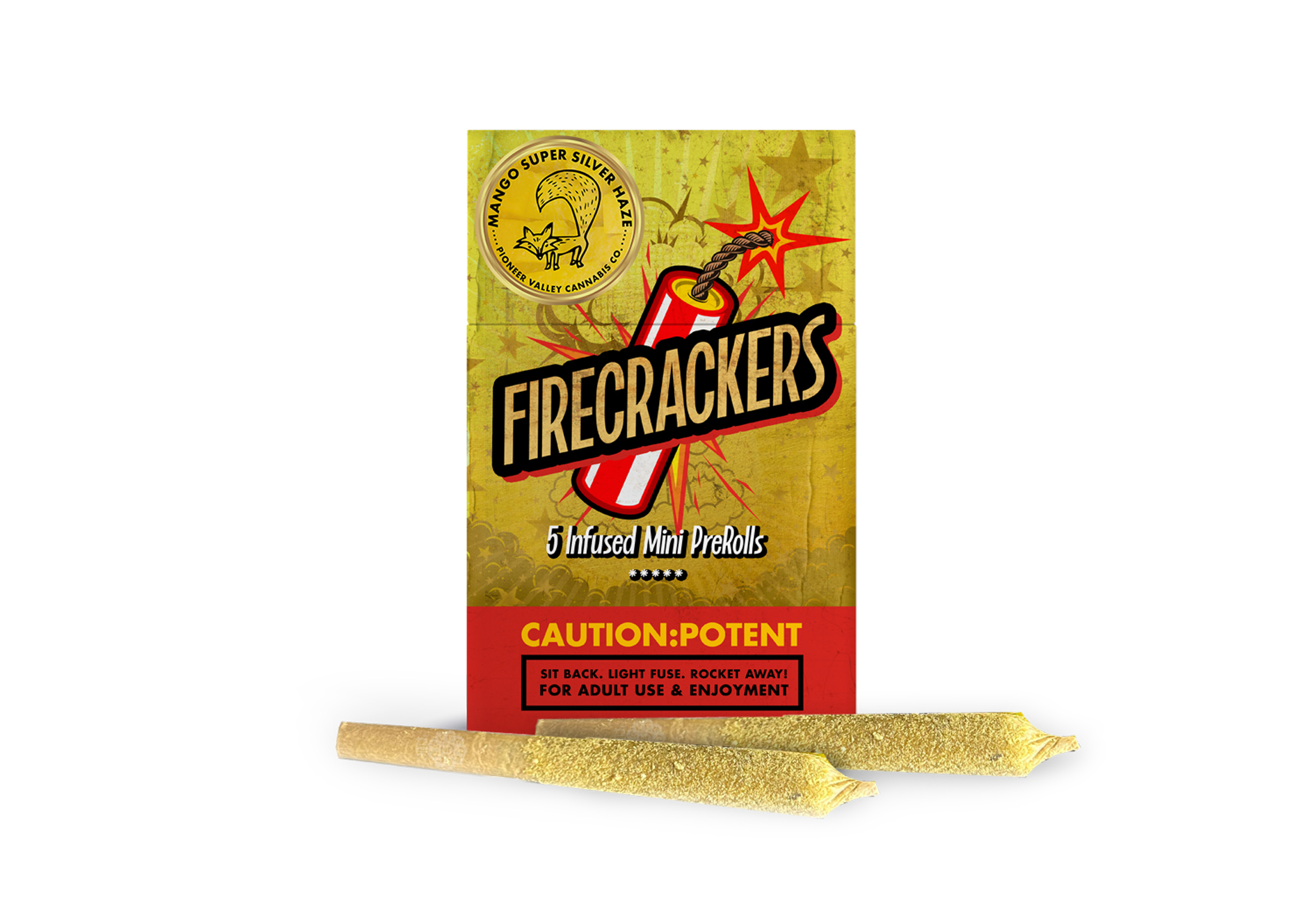 Photograph of product: FIRECRACKERS - Mango super silver Haze - Infused Pre-Roll 5 PK