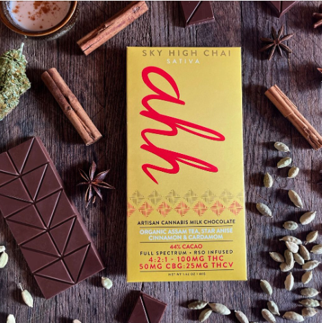 Photograph of product: Ahh 4:2:1 Sky High Chai Cinnamon & Cardamom Milk Chocolate Bar 100mg 20pk (TH-oui:CBG:TH-ouiV)
