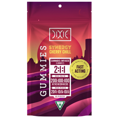 Photograph of product: Dixie Synergy Cherry Chill Oui'd Gummies 200mg TH-oui : 100mg CBN : 100mg CBD