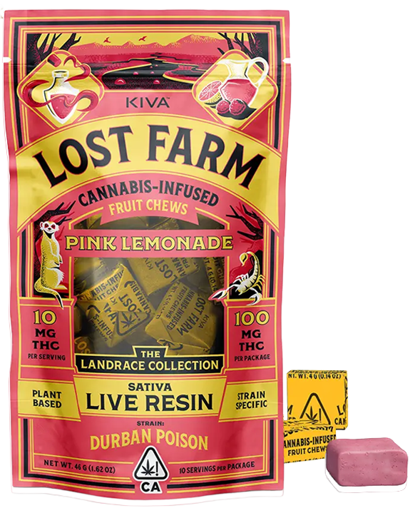 Photograph of product: Lost Farm | Pink Lemonade (Durban Poison) | 46G 10PK LR Chews