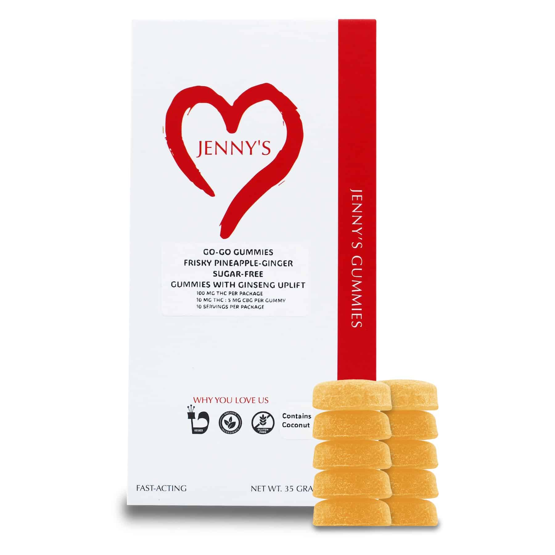 Photograph of product: Jenny's | Go Go Gummies | Pineapple Ginger | 10mg TH-oui/5mg CBG