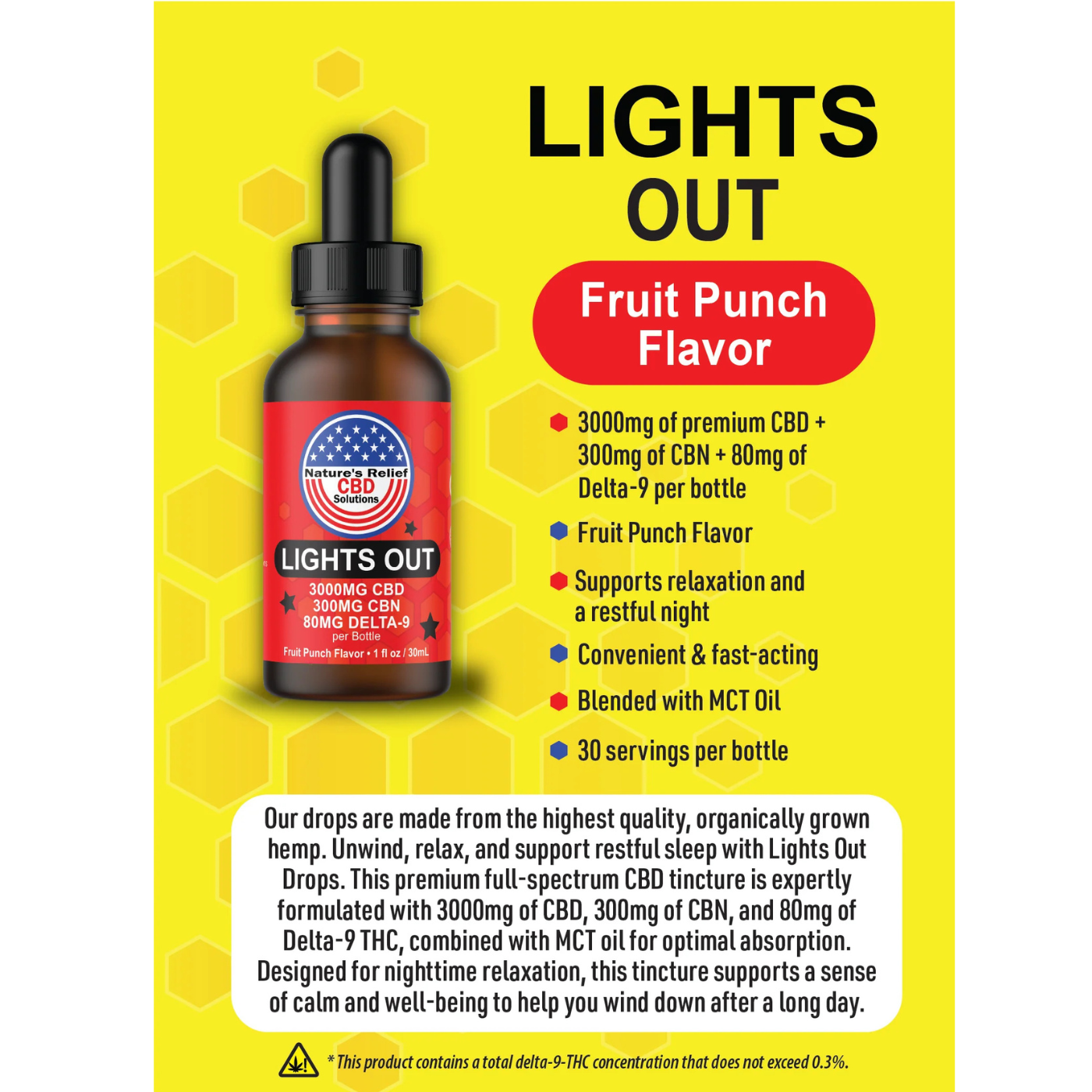 Photograph of product: Natures Relief - Lights Out 3000mg CBD 300mg CBN Tincture