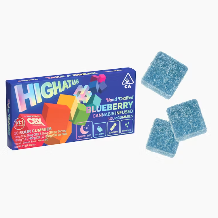 Photograph of product: Highatus - 1:1:1 THC:CBN:CBD - 10ct Gummies - Blueberry