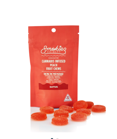 Photograph of product: Smokiez - Sour Peach Oui'd - 10mg Chews
