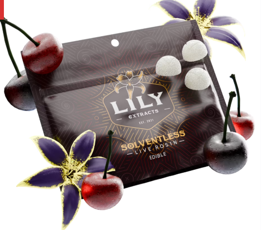 Photograph of product: LILY EXTRACTS - Raspberry Cherry Limeade Live Rosin Pectin Chews 100mg