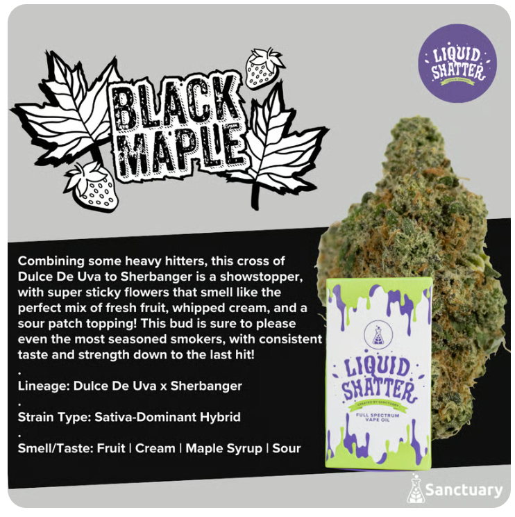 Photograph of product: Black Maple Liquid Shatter Cartridge | 0.5g | 86.78% TAC