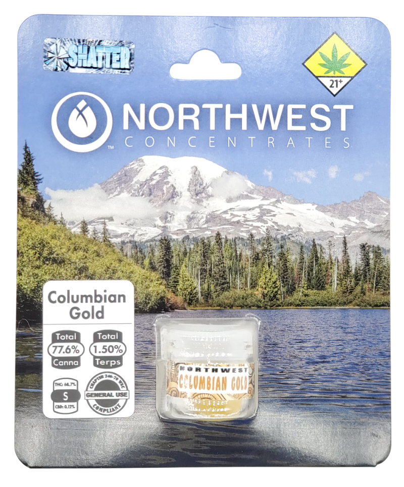 Photograph of product: Northwest Concentrates CON Columbian Gold Hydrocarbon Extract Shatter 1g