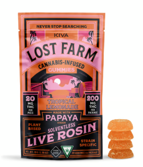 Photograph of product: Lost Farm Tropical Lemonade Live Rosin Gummies (10 x 20mg) 200mg