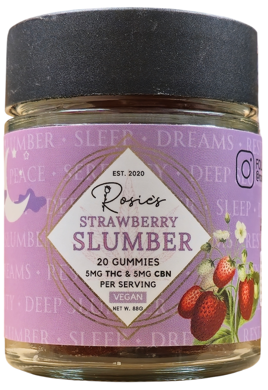 Photograph of Product: Rosies - Strawberry Slumber - Gummies 100MG (5mg THC + CBN)