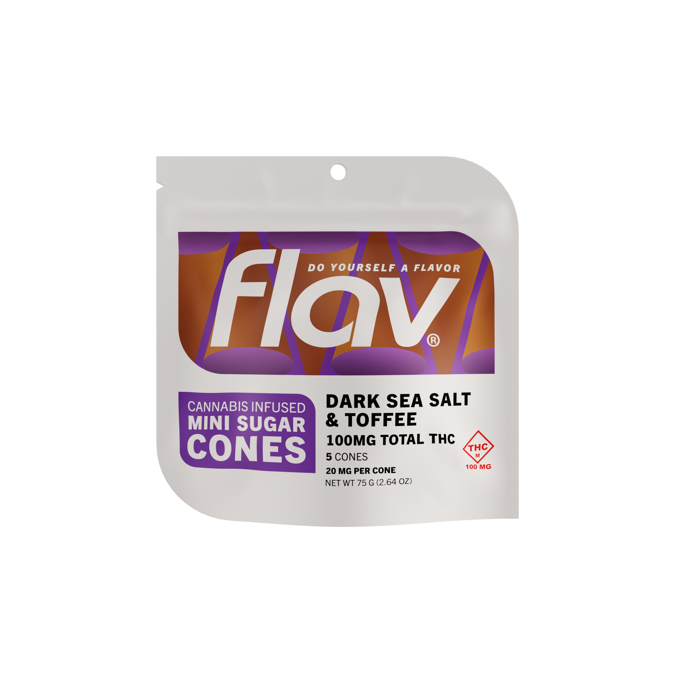 Photograph of product: Flav - Mini Sugar Cones - Dark Sea Salt & Toffee - 100mg (5ct)